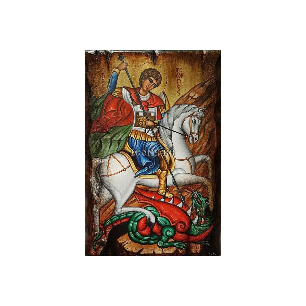 Ръчно рисувана икона на Свети Георги (Рустикален стил)