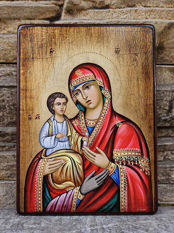 Ръчно рисувана икона: Света Богородица „Троеручица“