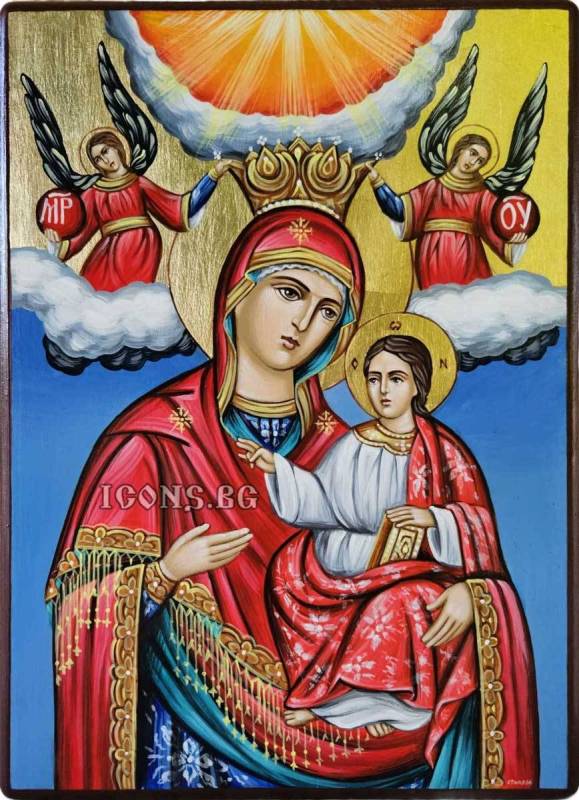 Ръчно рисувана икона „Богородица - Царица Небесна с ангели“
